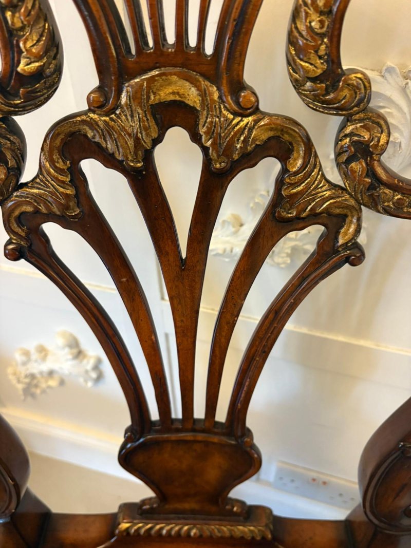 Outstanding Quality Set of 8 Antique Edwardian Carved Walnut and Gilded Dining Chairs - Image 10